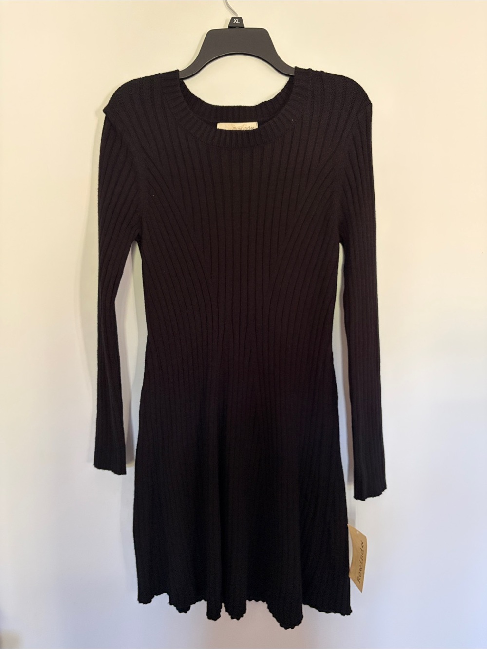 Rewind Black Ribbed Long Sleeve Fit-and-Flare Dress